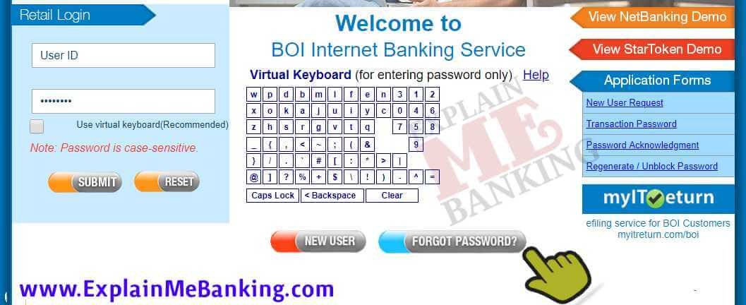 BOI Net Banking Forgot Password