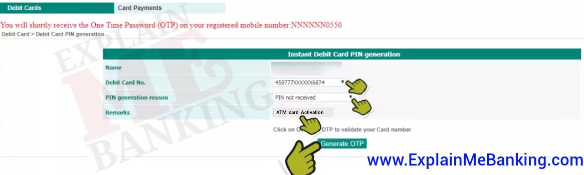 Generate IDBI Green PIN OTP Online