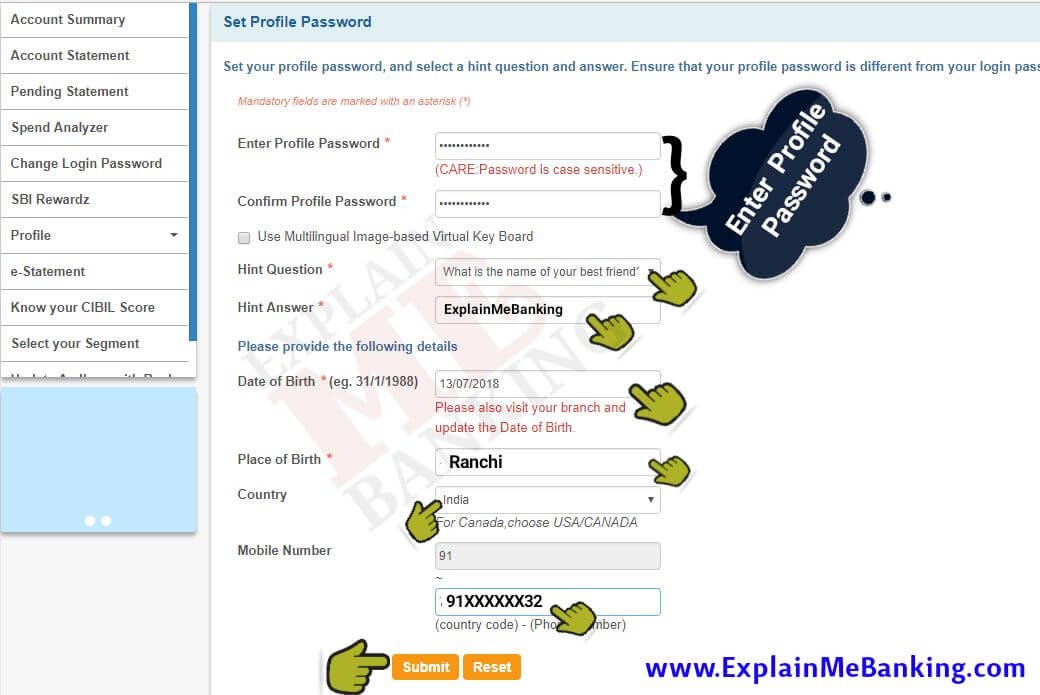 SBI Net Banking Profile Password Banana